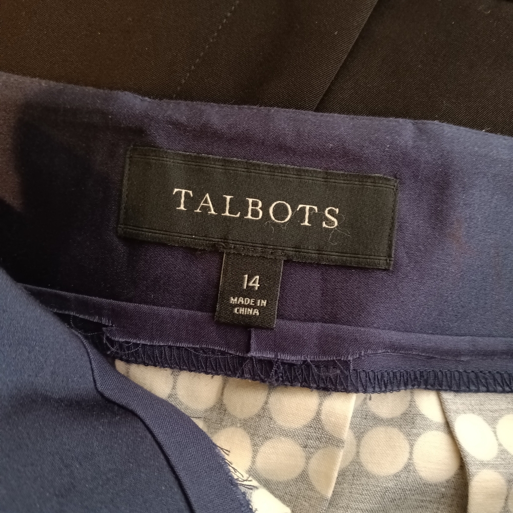 Talbots Navy & White Polka Dot Satin Semi-Pleated Skirt - Picture 10 of 10